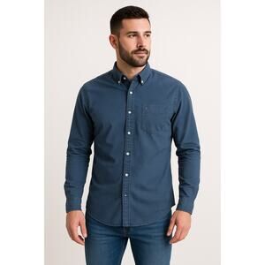 Tommy Hilfiger Men’s Button Down Shirt Blue Micro Dot Print L